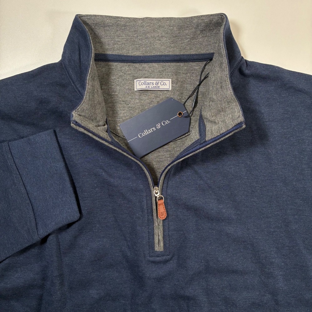 NEW Collars & Co. Quarter Zip Pullover Mens 2XL Navy Blue Cotton Modal Blend